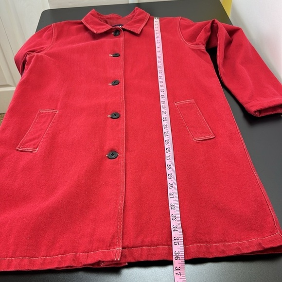 Denim&Co.Red Denim Long Line Jacket Button Front Pockets size Medium Oversized - Picture 13 of 14